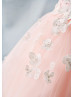 Beaded Tulle 3D Flowers High Low Keyhole Back Flower Girl Dress